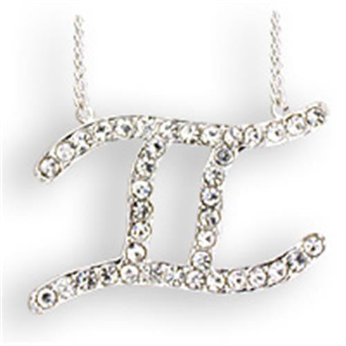 SNK10 - Silver Brass Chain Pendant with Top Grade Crystal in Clear