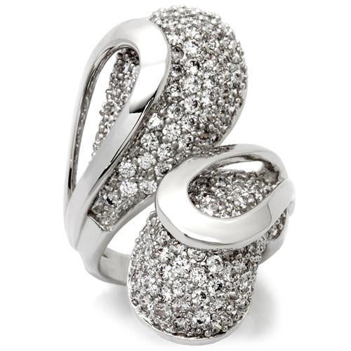 0W118 - Rhodium Brass Ring with AAA Grade CZ in Clear