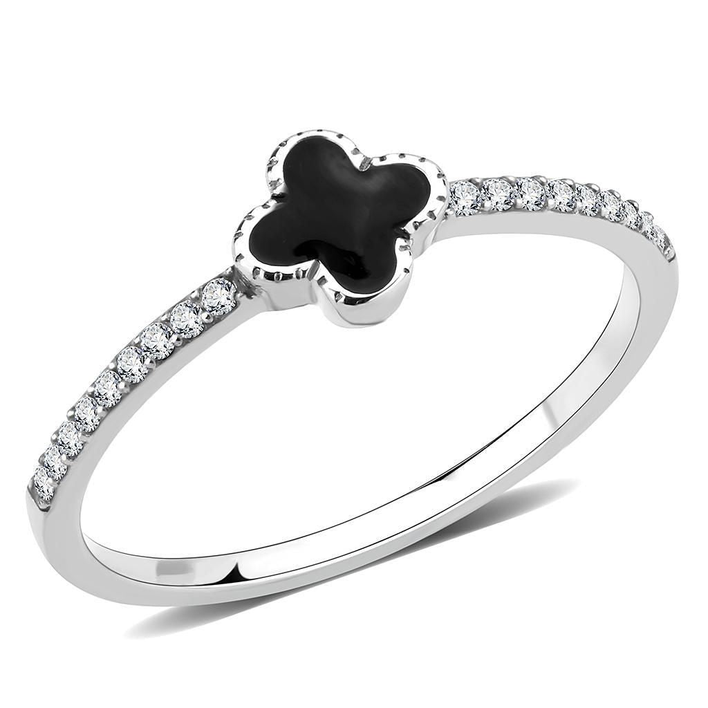 DA320 - No Plating Stainless Steel Ring with Epoxy in Jet