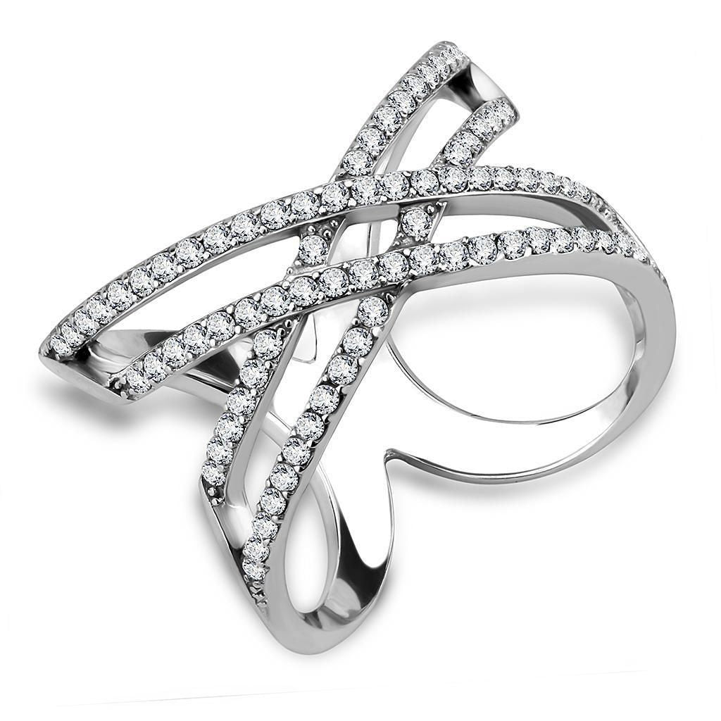 DA255 - High polished (no plating) Stainless Steel Ring with AAA Grade CZ in Clear
