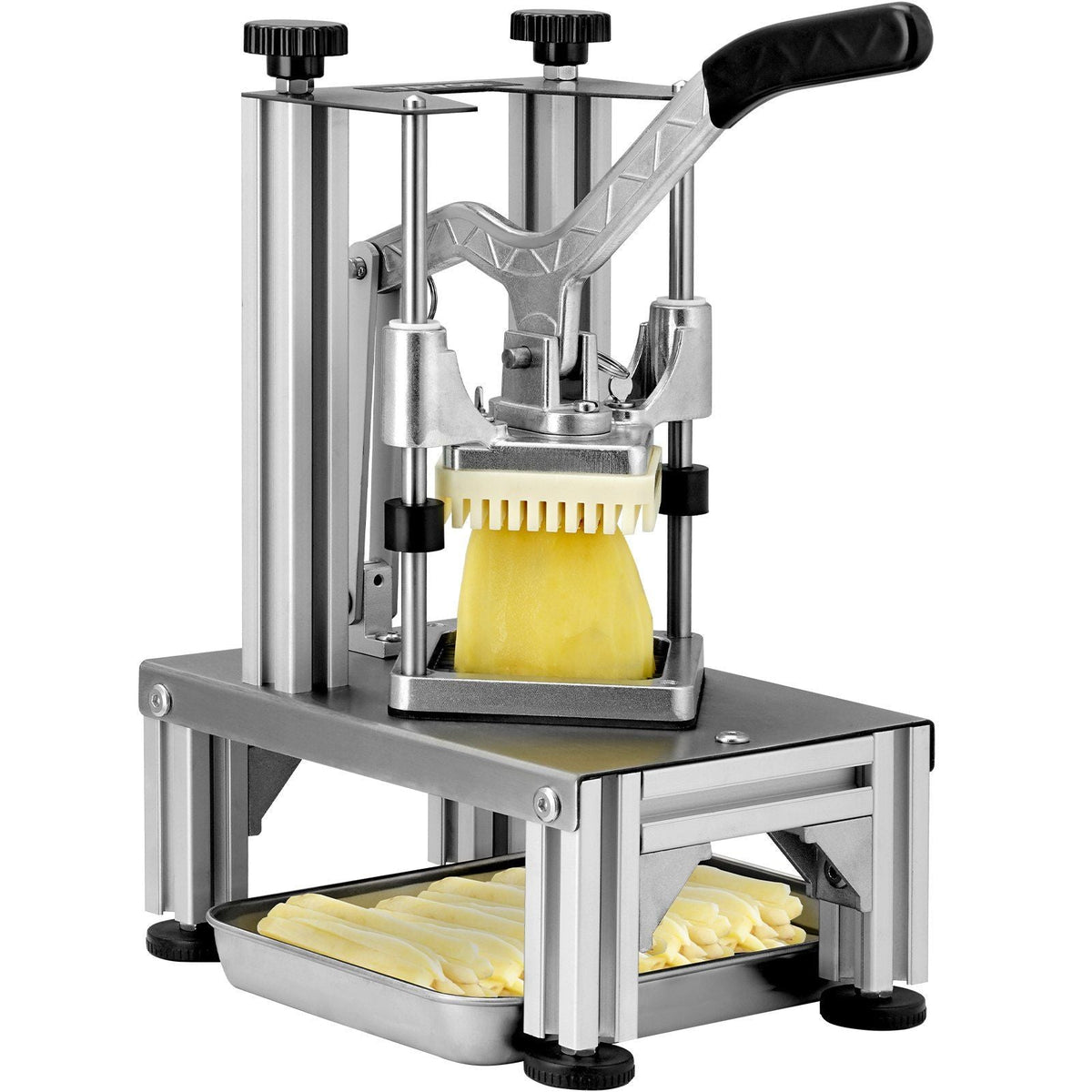 Commercial French Fry Cutter with 4 Replacement Blades, 1/4″ & 3/8″ Blade Easy Dicer Chopper, 6-wedge Slicer & 6-wedge Apple Corer, Lemon Potato Cutter for French Fries with Tray and Handle
