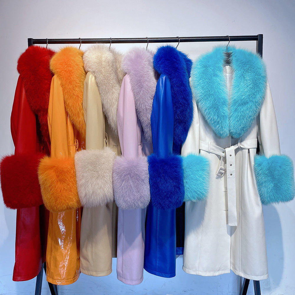 Slim-fit Leather Sheepskin Fox Fur Coat
