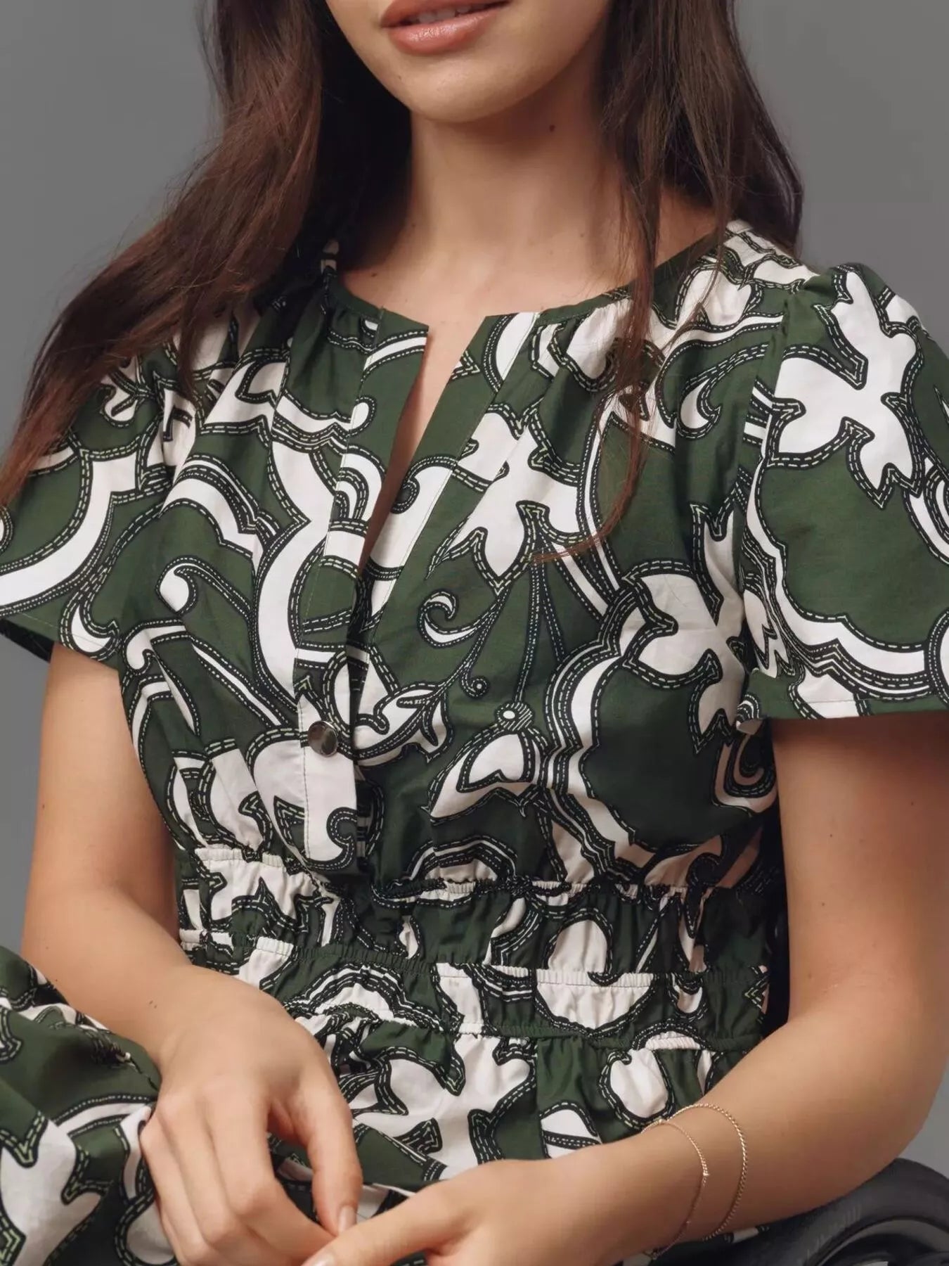 Printed Notched Short Sleeve Dress