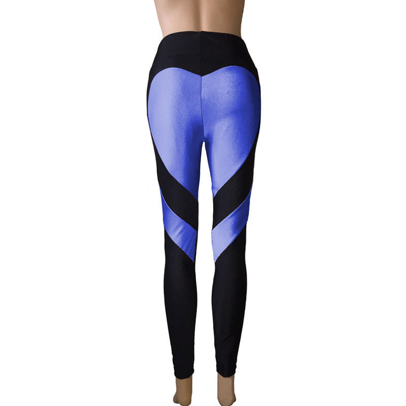 Butt-lifting Heart-patterned Patchwork Leggings With Excellent Stretch