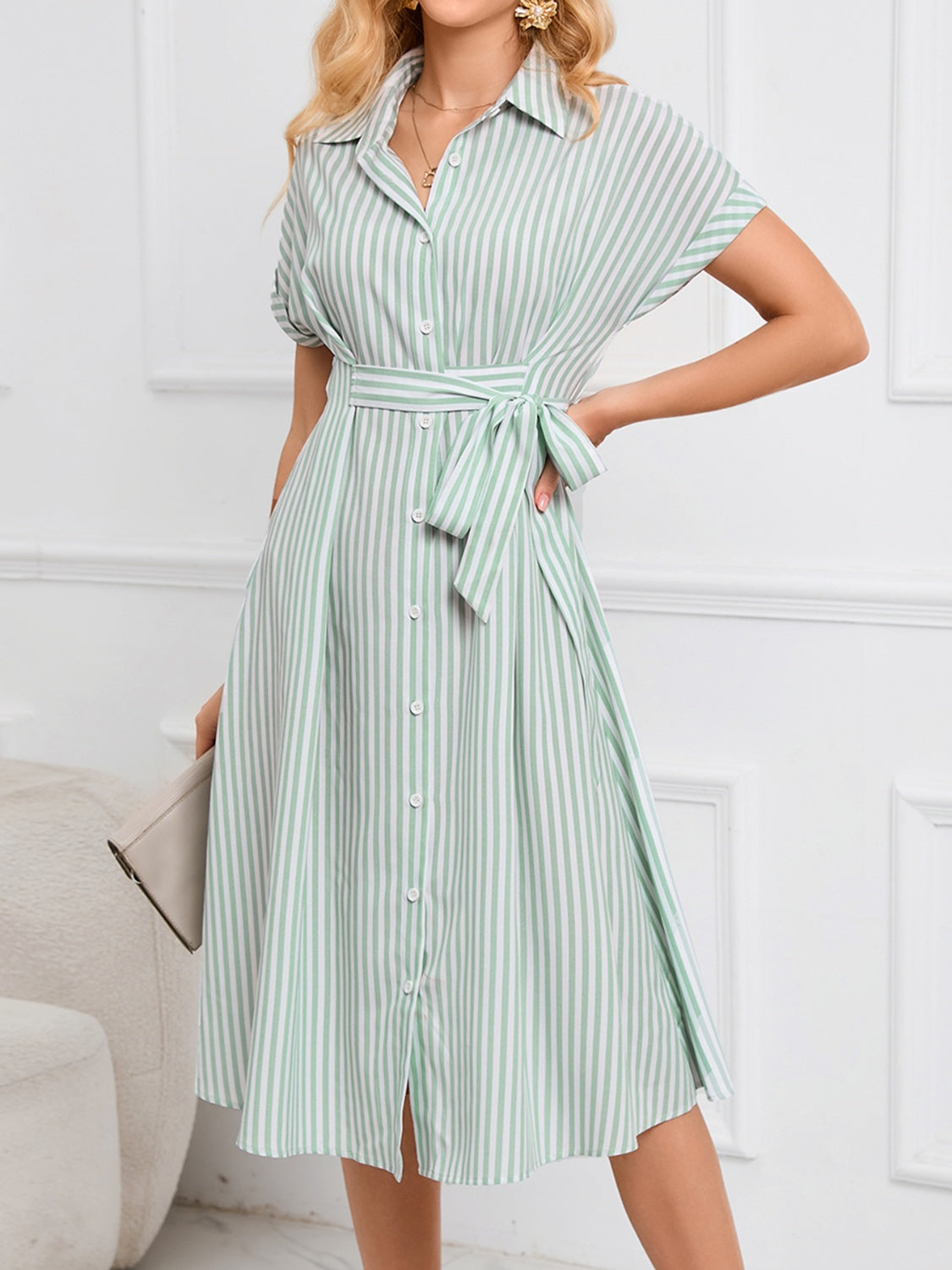 Striped Tie-Waist Midi Dress