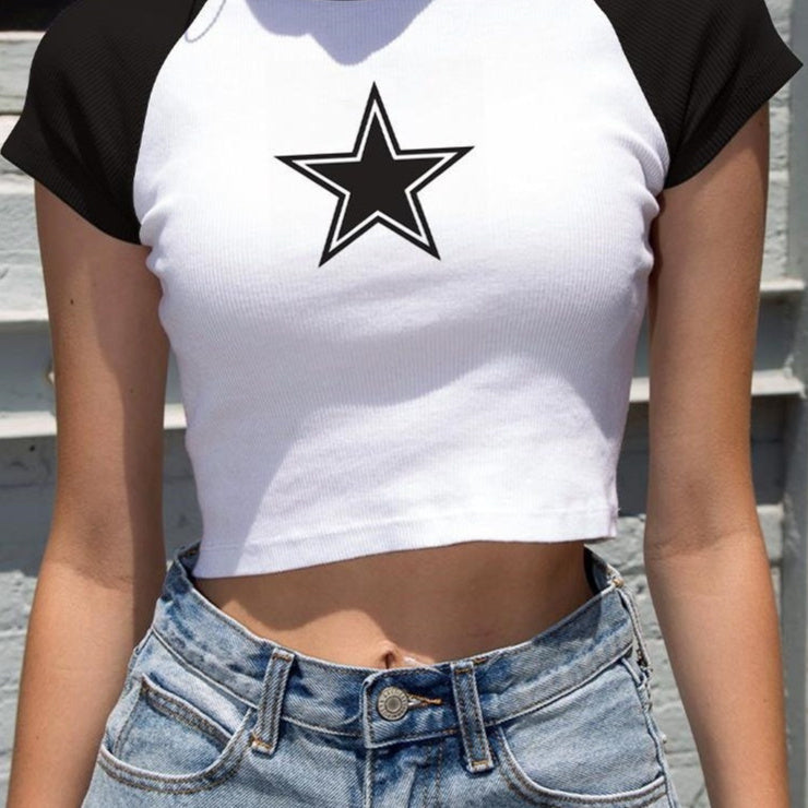 Women's Fashionable And Unique Pentagram Midriff-baring T-shirt