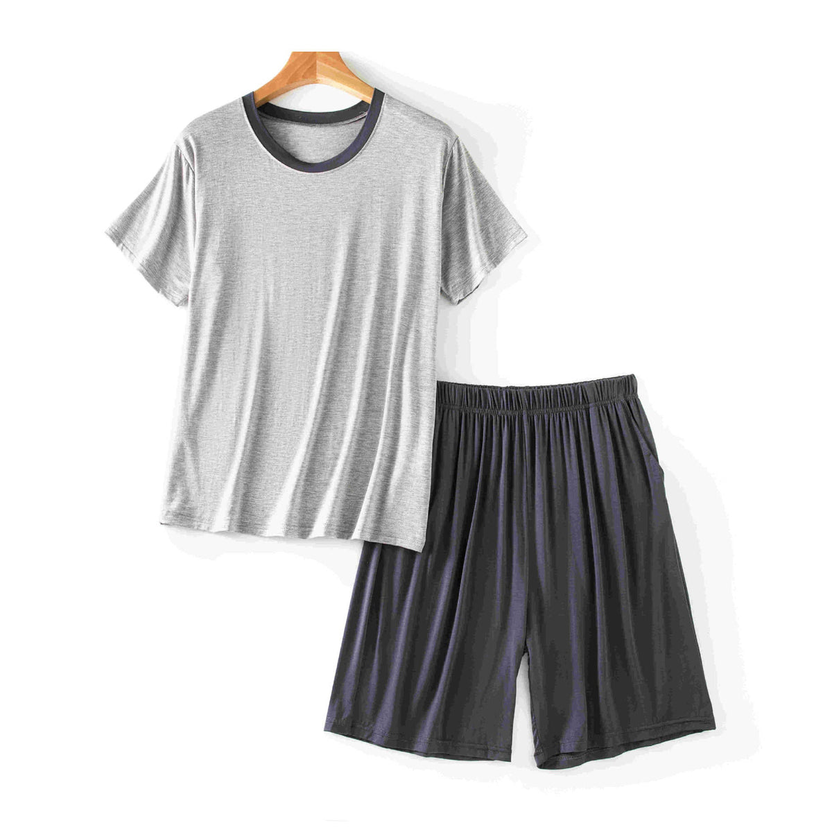 Modal Men's Round Neck Short Sleeve Suit Summer Casual