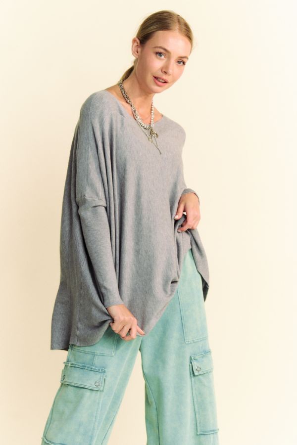 Back To School Sweater - Davi & Dani Round Neck Dropped Shoulder Long Sleeve Knit Top
