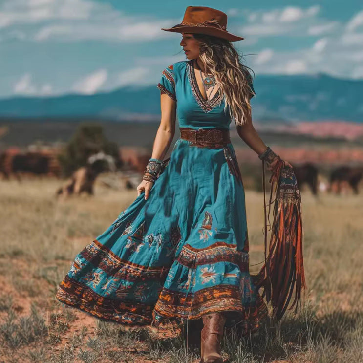 Stylish Trendy Retro Western-style Womens Dress