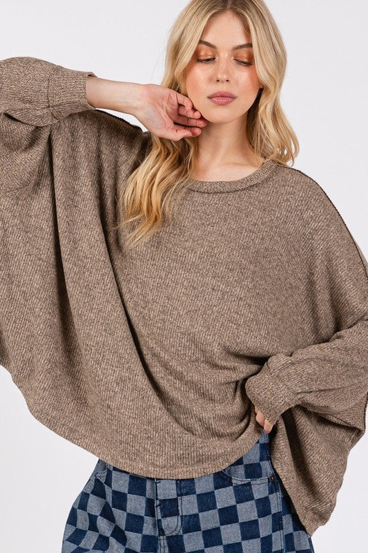 Back To School Sweater - SAGE + FIG Round Neck Batwing Sleeve Oversize Top
