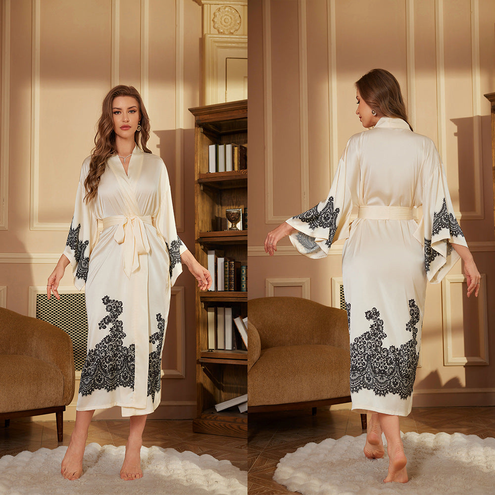 Satin Womens Nightgown Long Bathrobe Long Sleeve Sleepwear