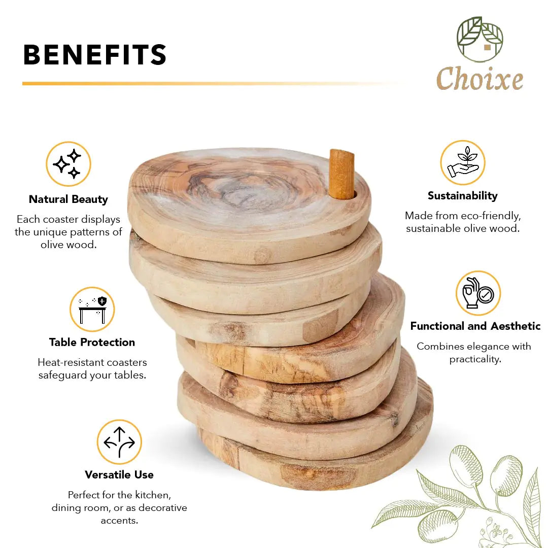Style Loft Collection 7 Piece Olive Wood Coaster Set with Holder