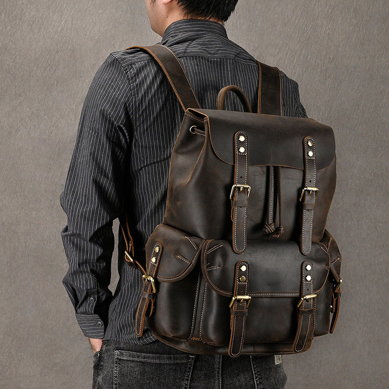 Crazy Horse Leather Outdoor Backpack