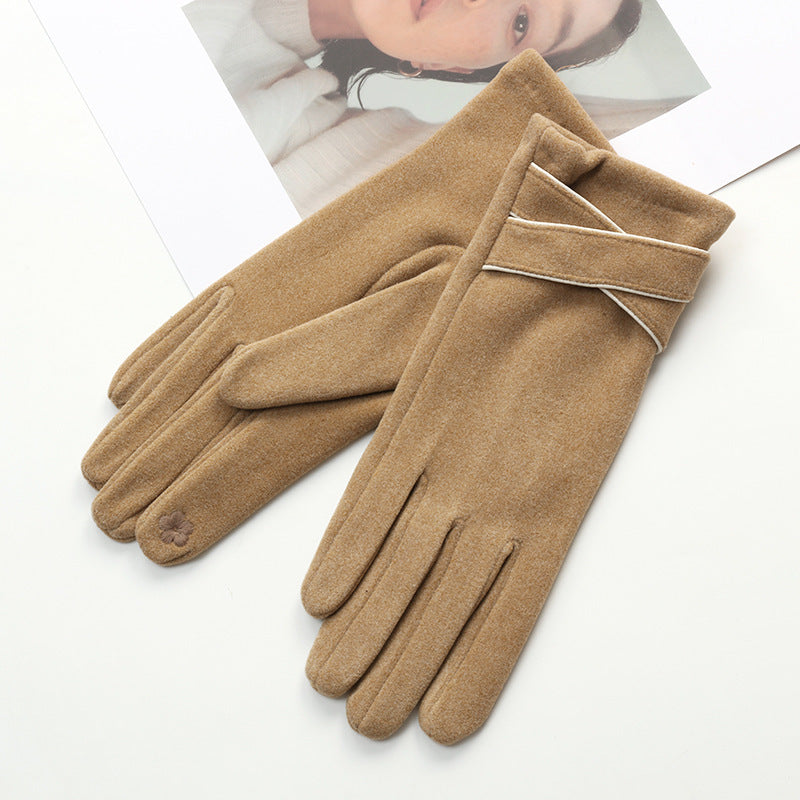 Women's Outdoor Warm Velvet Padded Thickened Cycling And Driving Versatile Simple Touch Screen Warm Gloves