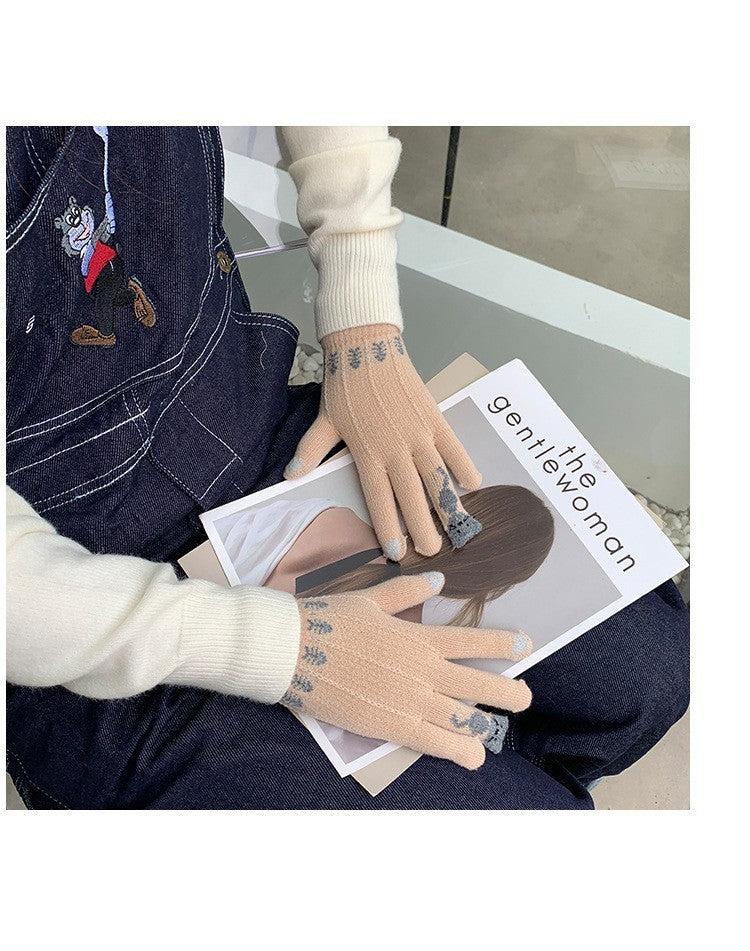 Winter Fingerless Knitted Gloves Touchscreen Warm Windproof