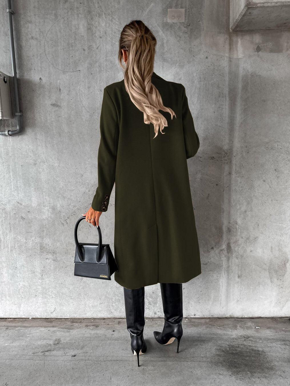 Double Breasted Lapel Coat Winter Fashion Solid Slim Long Jacket Long Sleeve Tops Womens Clothing