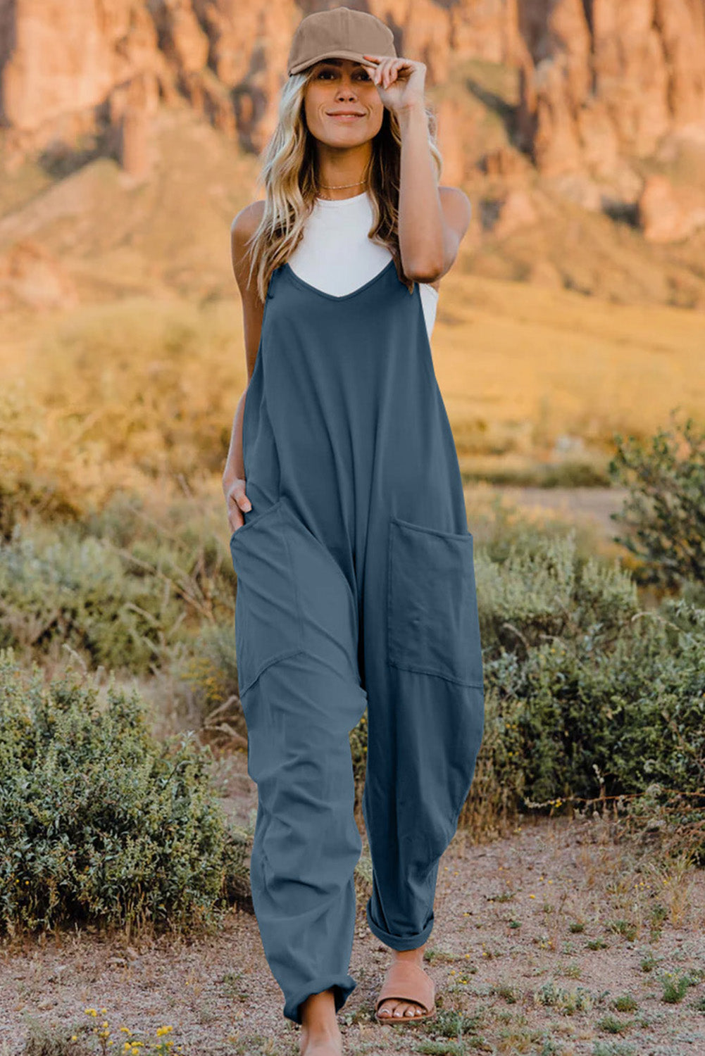 Sleeveless V-Neck Jumpsuit with Pockets