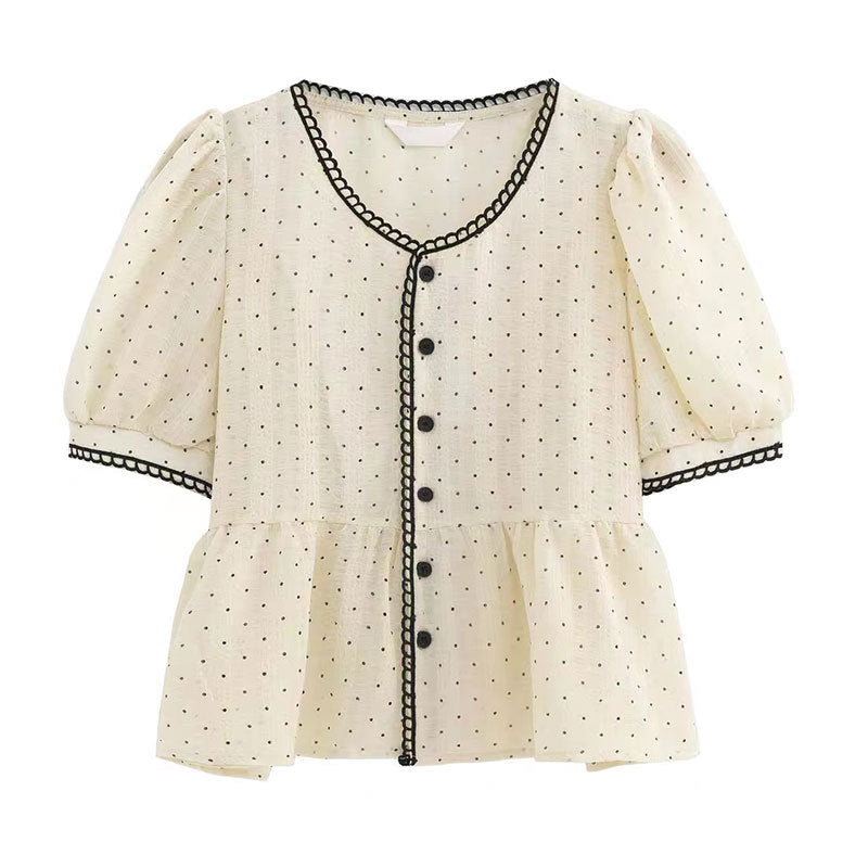 Summer Sweet And Feminine Loose-fitting Polka-dot Short-sleeve Top