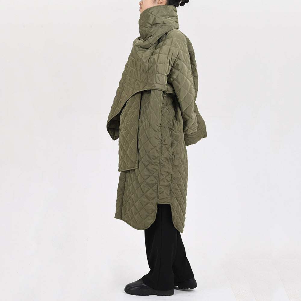 Trendy Loose Long Cotton Jacket with Scarf Collar