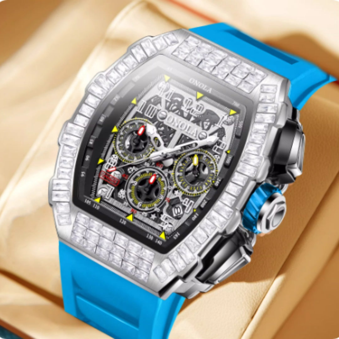 Men's Luxury Square Diamond Watch With Star Pattern