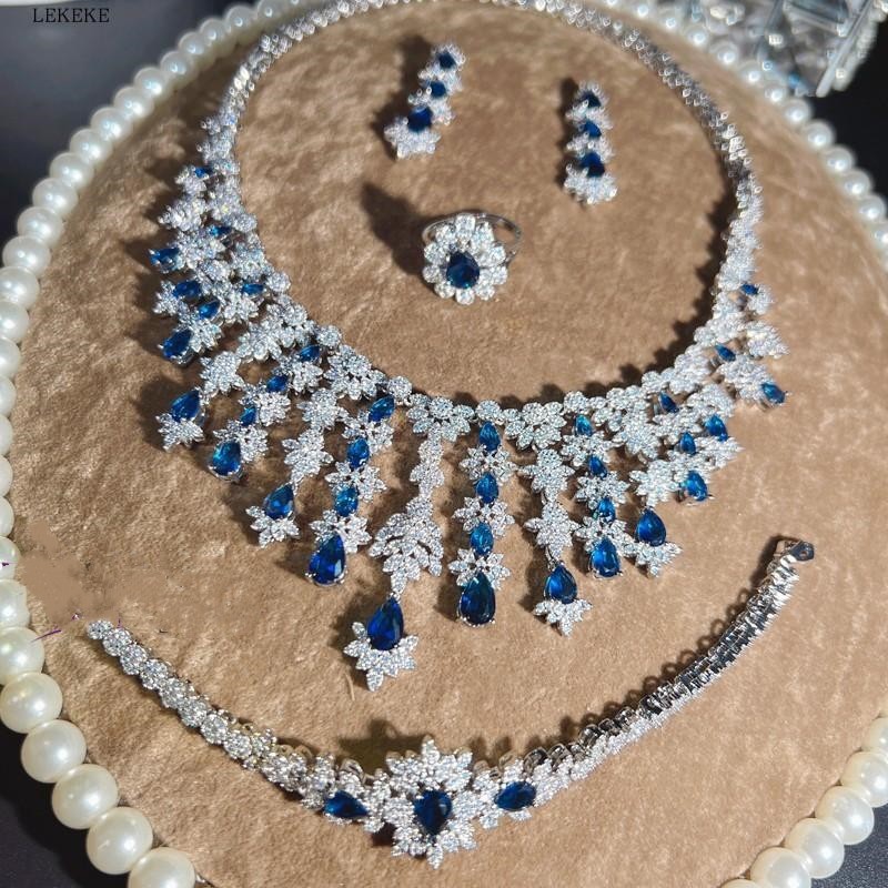 Blue Rhinestone Tassel Jewelry Set