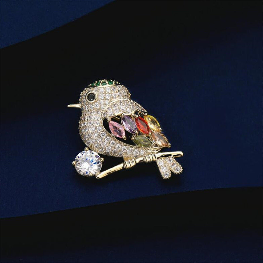 Full Diamond Animal Magpie Bird Brooch