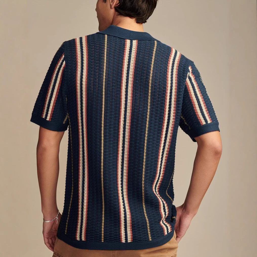 Men's Plus Size Striped Collared Neck Short Sleeve Shirt