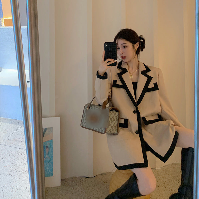 Stylish French Style Color Block Blazer Jacket for Women