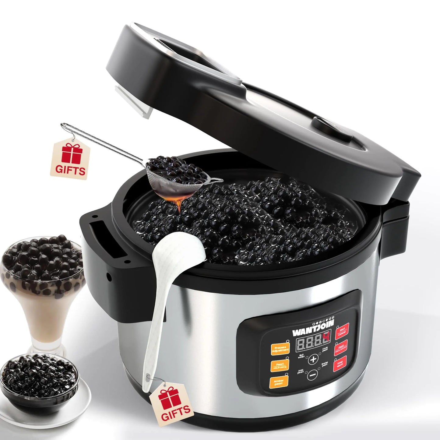 WantJoin 12L Boba Cooker Boba Maker Machine Commercial Tapioca Cooker for Pearls Commercial Boba Pearl Maker for Bubble TeaSuit for Restaurants Milk Tea Stores Dessert Stores Lounge Bars 1850W