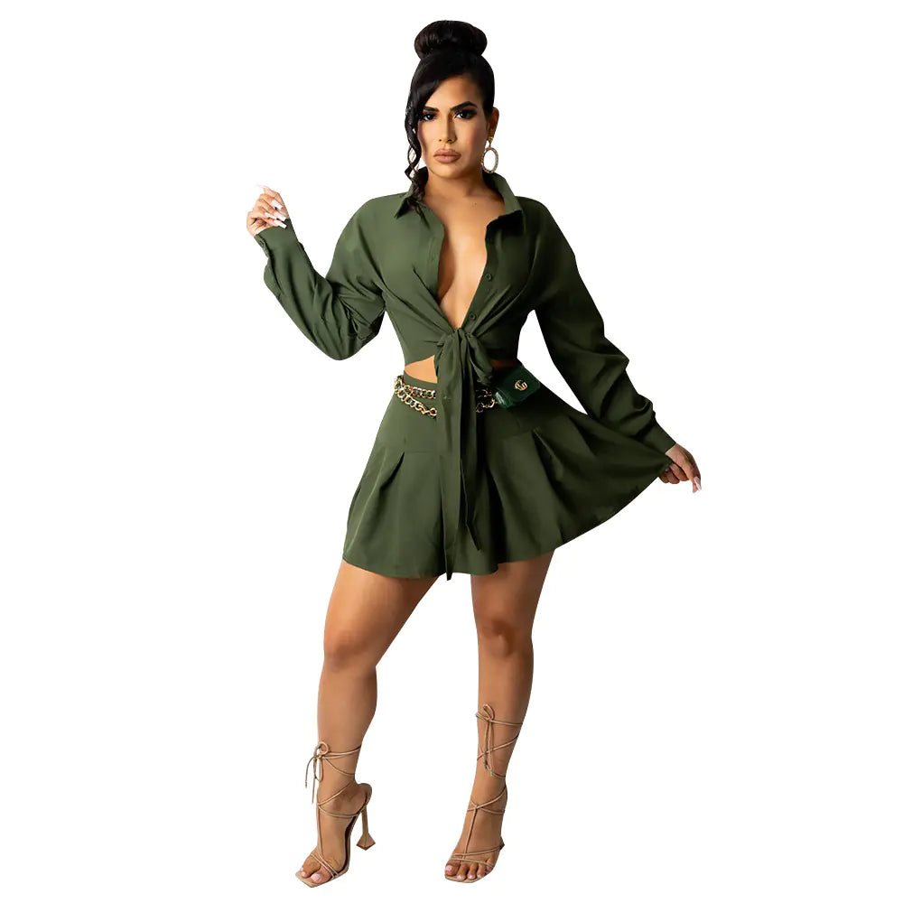 CM2153 Women's Fashion Cardigan and Pleated Skirt Set
