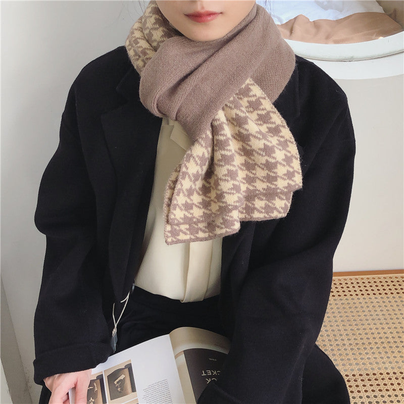 Houndstooth Dual-use Long Thick Woolen Warm Scarf