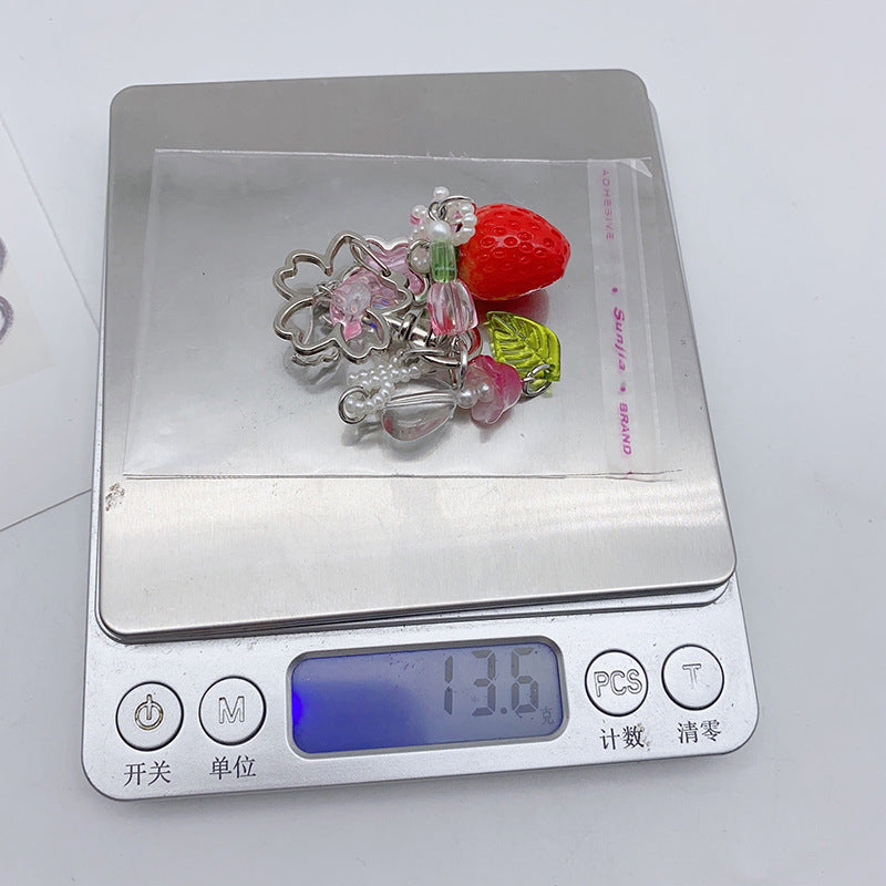 Cute Strawberry Beaded Pendant Keychain