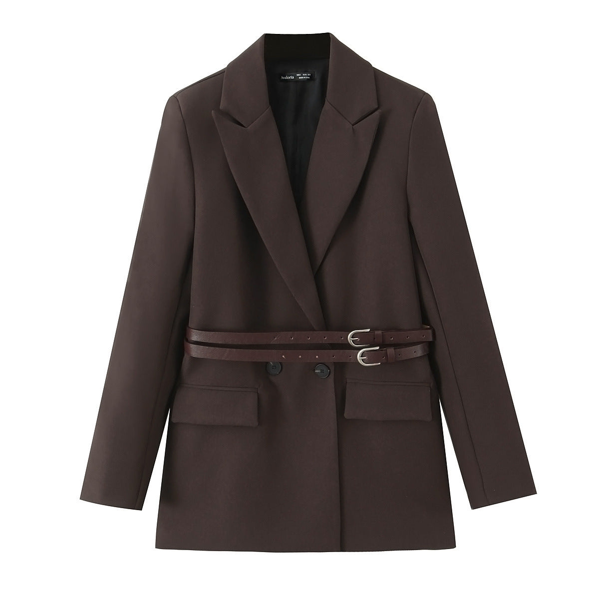 Stylish Chic Urban Blazer With Double Waist Belts And Notch Lapels