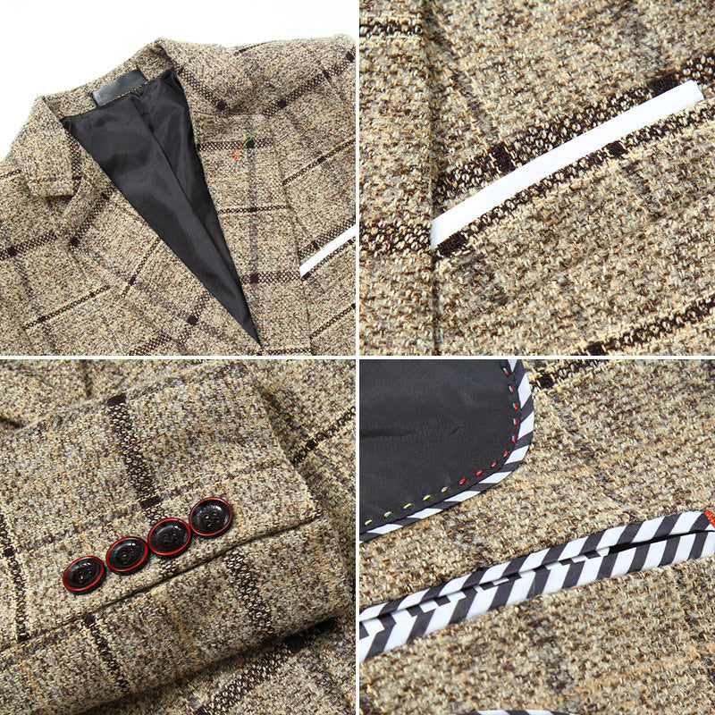 Men's Slim Fit Plaid Wool Suit Jacket S-5XL