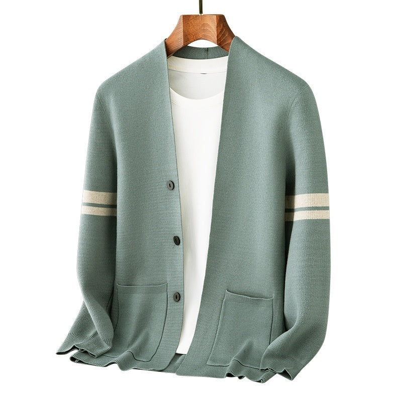 Fall Winter Men Long-sleeved Sweater Coat Thickened Blended Jacquard
