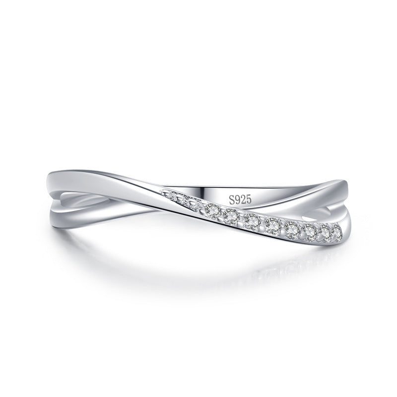 S925 Sterling Silver Cross Line Female Ring Simple