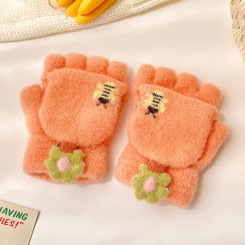Thicken Five Finger Flip Mittens Baby Gloves For Autumn And Winter