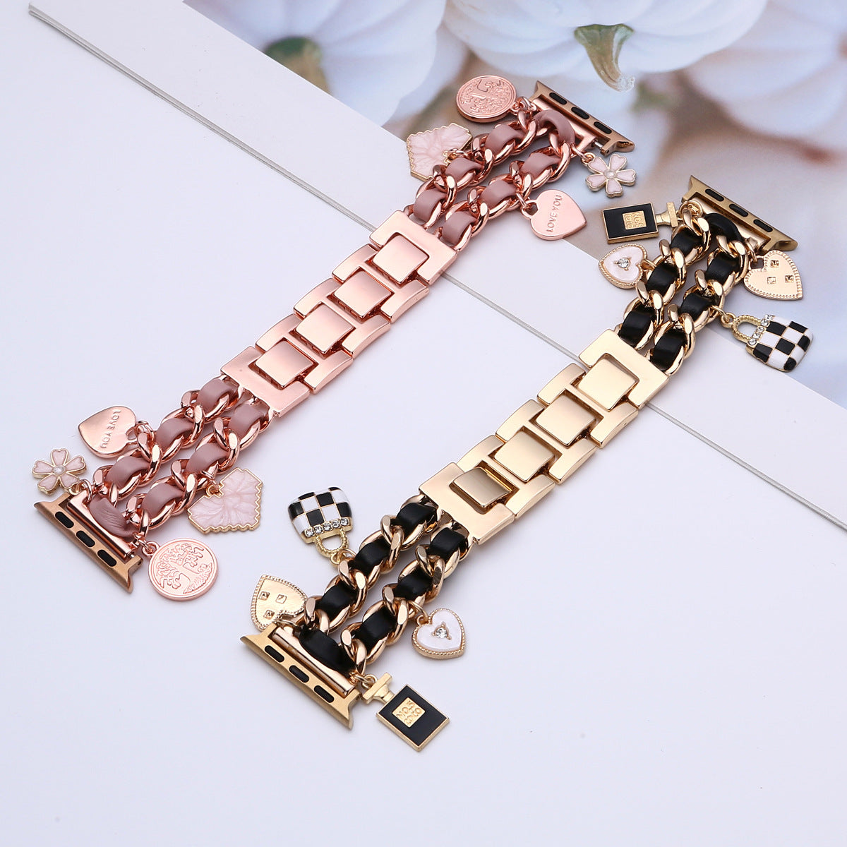 Suitable For Iwatch9 Watch Strap, Small Fragrant Style Iwatchs10 Generation Leather Chain Metal Bracelet