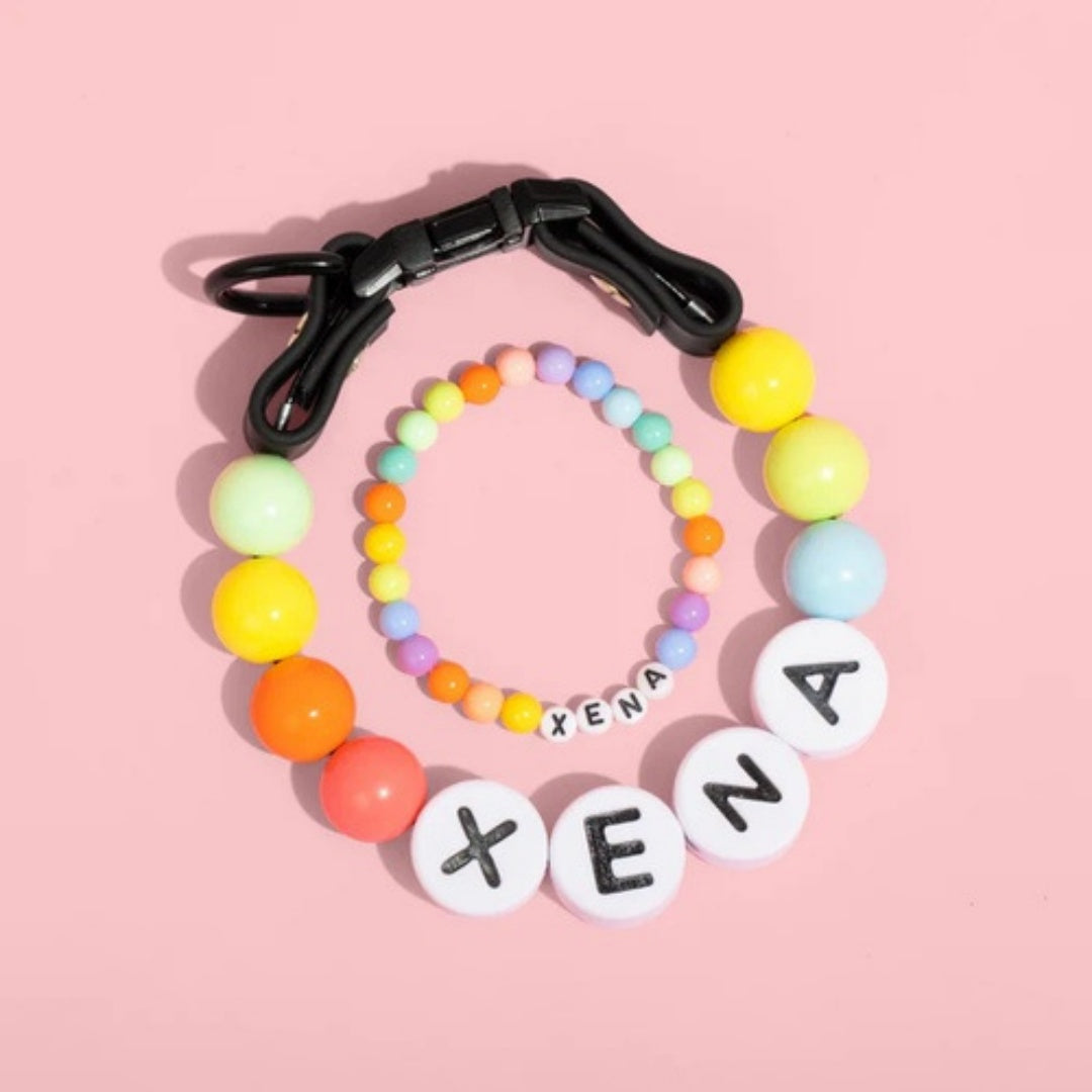 Pet Beaded Name Collar With Bracelet Set Custom Dog Collar With Beads DIY Name Dog Letter Necklace Dog Pearl Beaded Collar