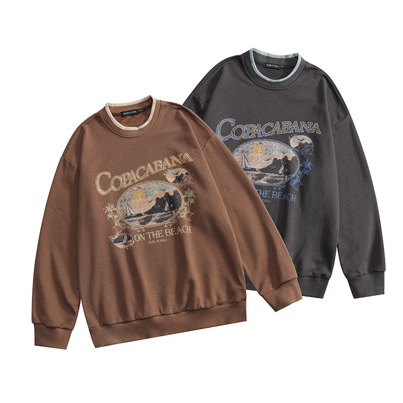 Japanese Retro Niche Design Round Neck Sweater Couple Wear