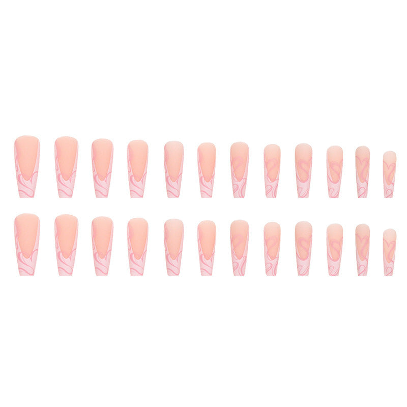 Heart Stripe Fake Nails