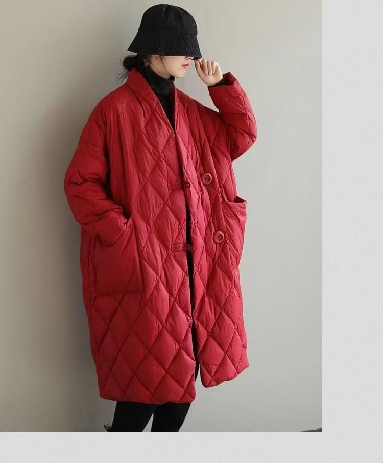 Plus Size Lightweight Down Cotton Coat Jacket Winter Long Below The Knee Loose Thick Bread Coat