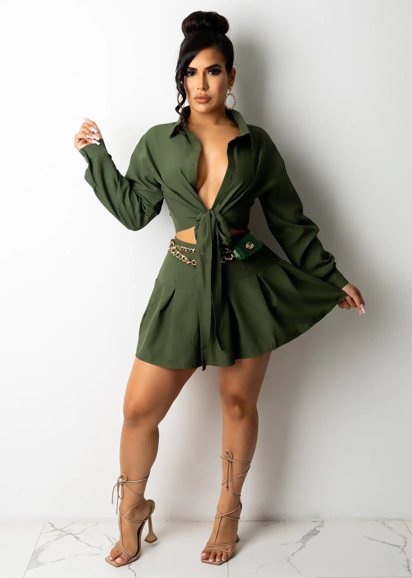 CM2153 Women's Fashion Cardigan and Pleated Skirt Set