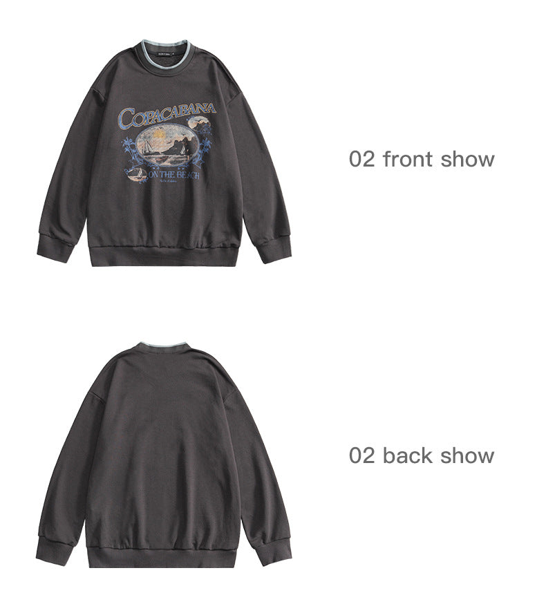 Japanese Retro Niche Design Round Neck Sweater Couple Wear