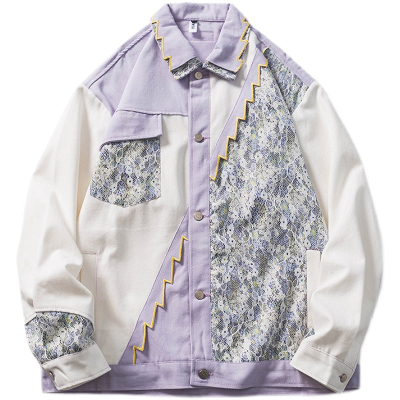Lace Splicing Color Jacket for Men with Style