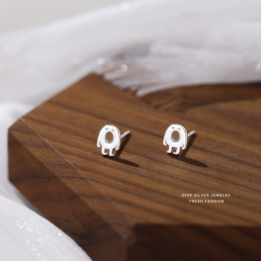 S999 Pure Silver Ghost Stud Earrings