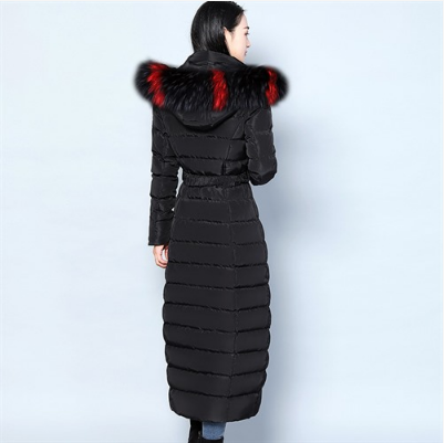 Fashionable Long Thick Solid Color Down Jacket with Fur Collar