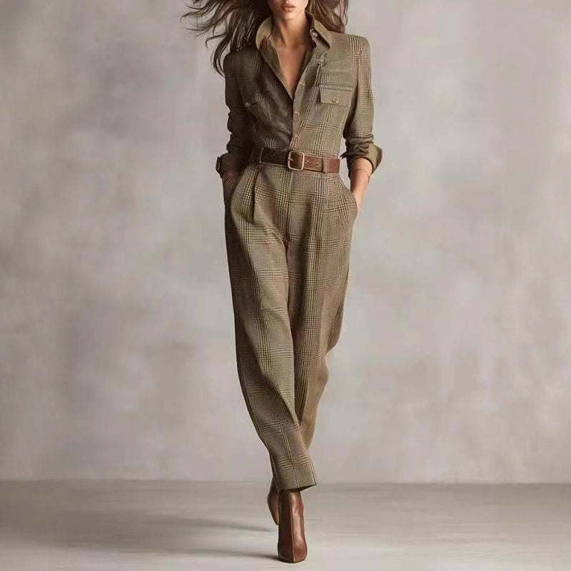Women's Spring And Autumn Chic Plaid Jumpsuit