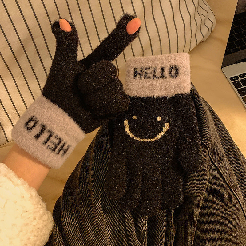 Winter Fingerless Knitted Gloves Touchscreen Warm Windproof