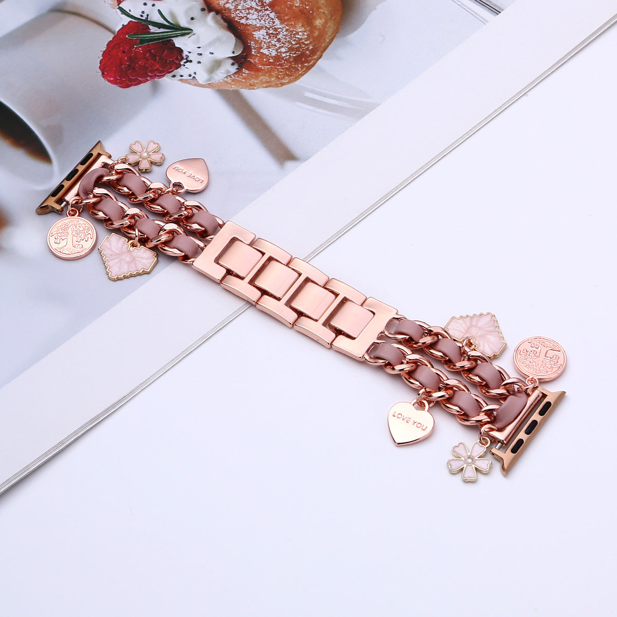 Suitable For Iwatch9 Watch Strap, Small Fragrant Style Iwatchs10 Generation Leather Chain Metal Bracelet